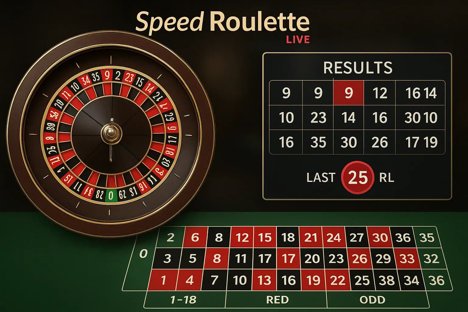 Speed Roulette instant result display with winning number highlighted