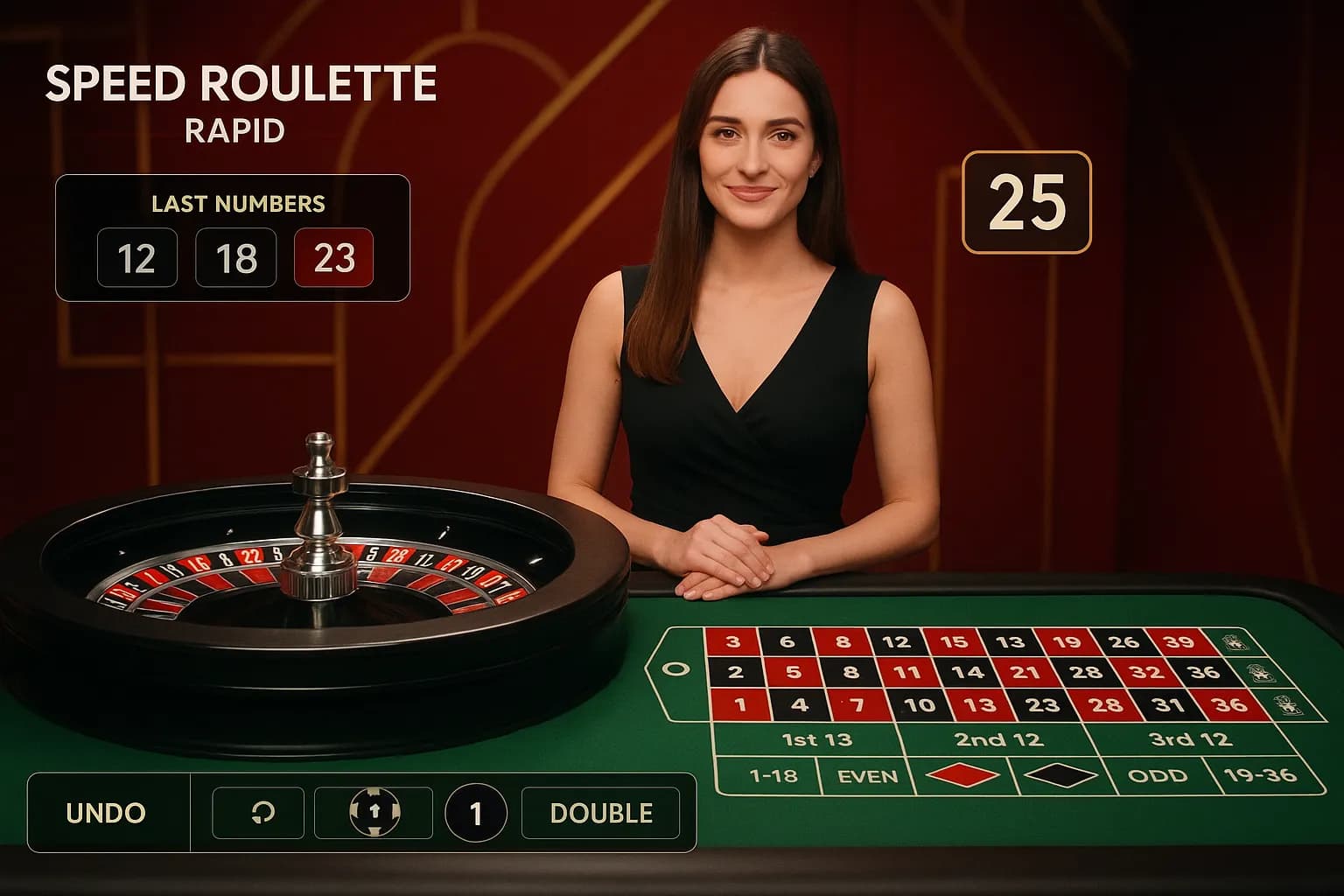 Speed Roulette dealer executing quick spin and chip clearing