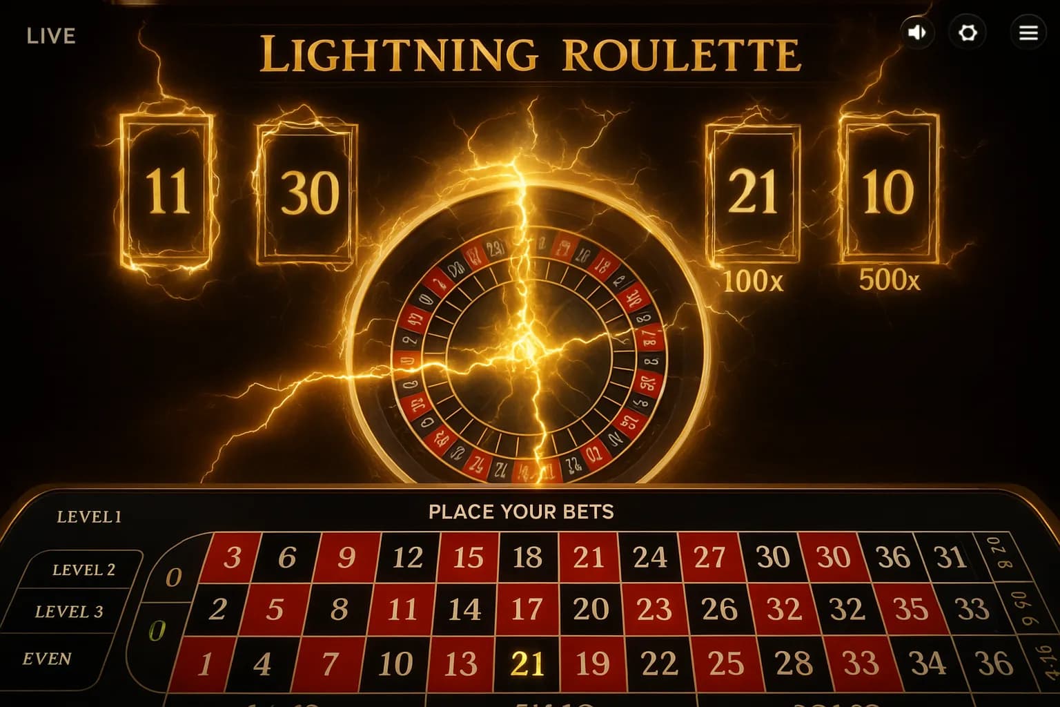 Éclairs frappant les Lucky Numbers avec multiplicateurs affichés